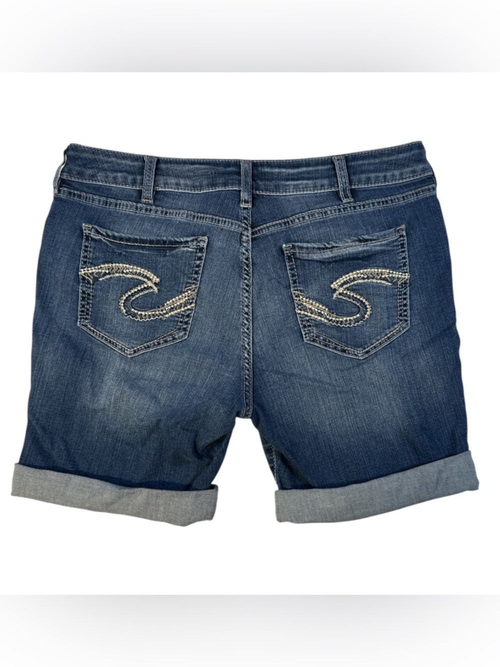 Silver Jeans Suki Bermuda Shorts Womens 31 Mid Rise Stretch Denim Cuffed Blue